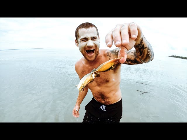 HELICOPTER MUD CRAB AND BARRA FISHING Catch And Cook (Almost Lost My Finger) - Ep 139