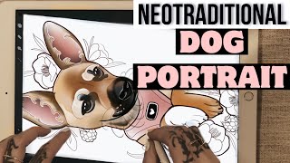 Neo Traditional Dog Portrait  Procreate Tattoo Design