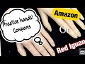 Red Iguana silicone hand next to Amazon silicone practice hand || acrylic nails