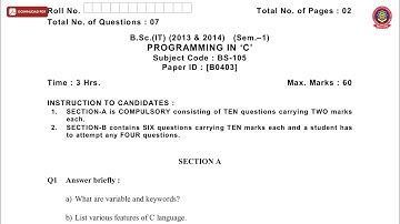 BSC IT 1ST SEM PROGRAMMING IN C B DEC 2018 | PTU
