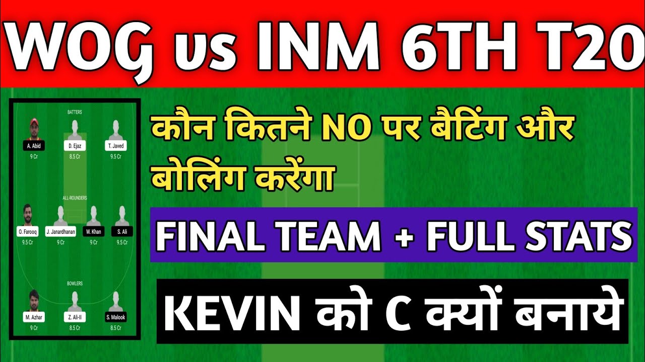 WOG vs INM Prediction | WOG vs INM Team | WOG vs INM Team Prediction