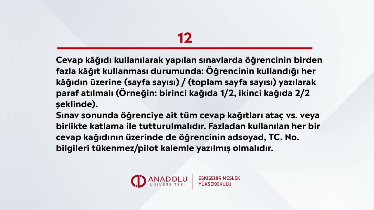 Anadolu Üniversitesi Eskişehir Meslek Yüksekokulu Sınav Kuralları (Gözetmen)
