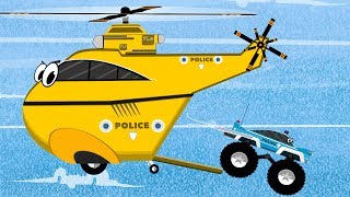 Police Cars \& Helicopter vs Monster Trucks in the Police chase | Cars Garage | Videos for Kids