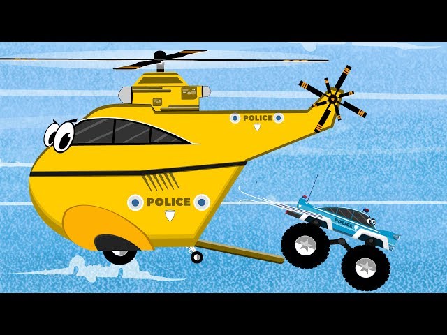 Police Cars & Helicopter vs Monster Trucks in the Police chase | Cars Garage | Videos for Kids class=