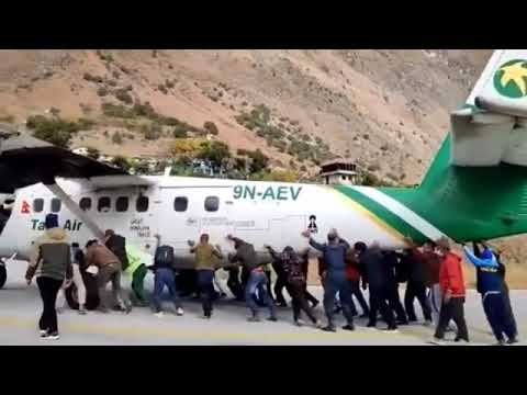 People pushing aeroplane at Bajura airpart | kolti airport|| Rare incident