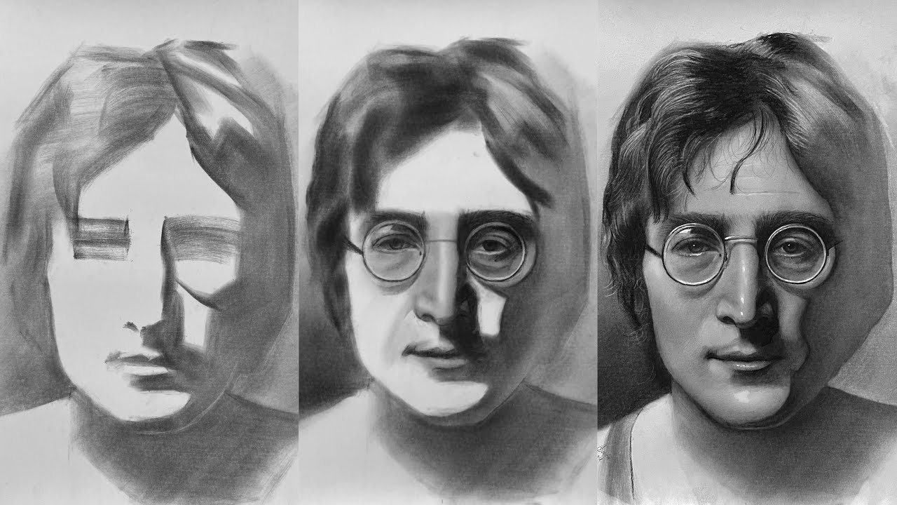 Dibujo de Jhon Lennon | Cómo dibujar un retrato realista a partir de manchas.