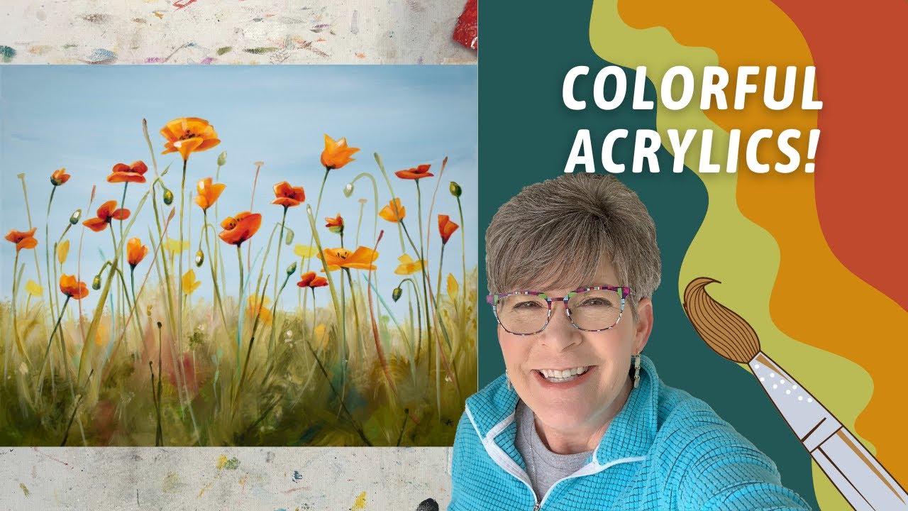 FUN Large Poppy painting! Playing with Grass TEXTURE! By: Annie Troe