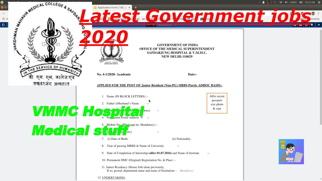VMMC Safdarjung Hospital Big Vacancy 2020 Todays Govt