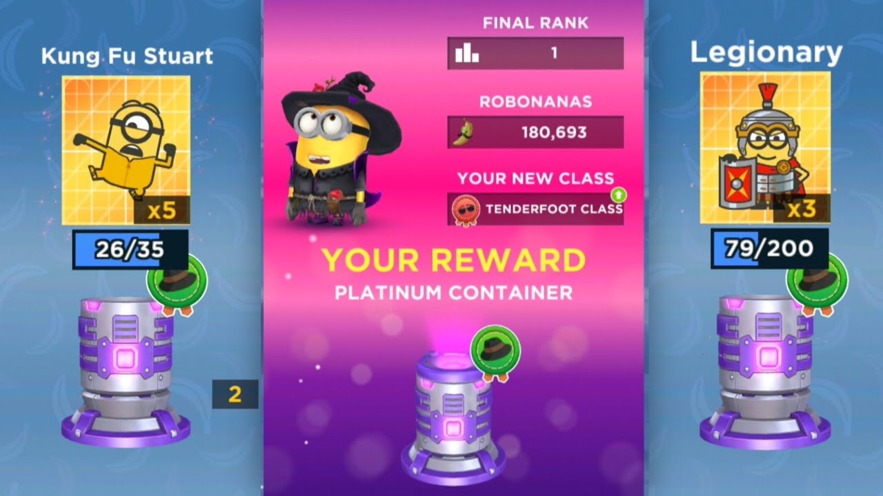 Platinum Container Rewards Kung Fu Stuart and Legionary epic cards in Minion Rush