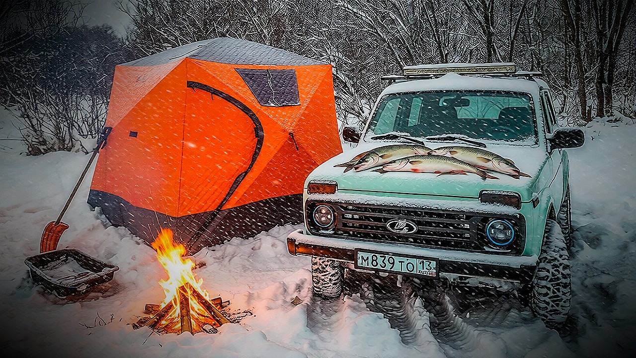 ЗИМНЯЯ РЫБАЛКА С НОЧЁВКОЙ 2026 / ПОСТАВИЛ ИЗБУШКУ С ПЕЧКОЙ И ДЕЛА ПОШЛИ / ОБЗОР И ПОЕДАНИЕ ИРП ОМОНА