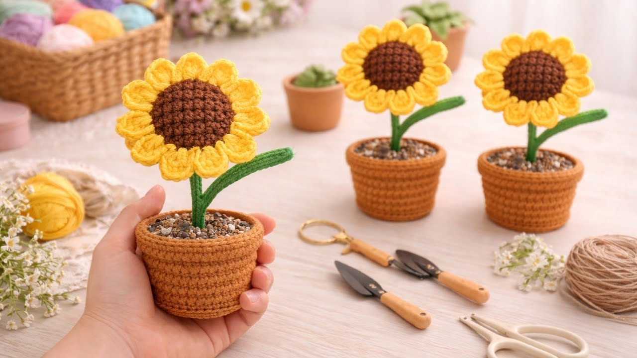 Crochet Sunflower in Pot 🌻 | Easy Step-by-Step Tutorial - YouTube