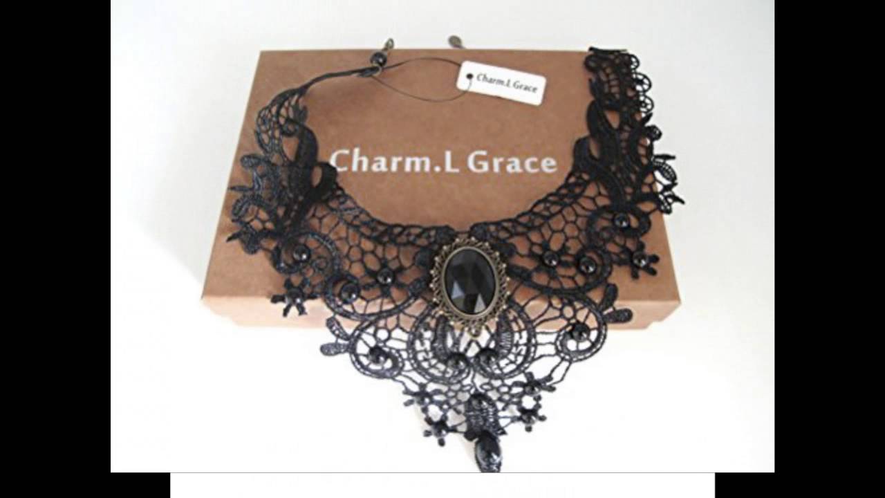 Charm.L Grace Black Lace Gothic Lolita Pendant Choker Necklace Earrings ...