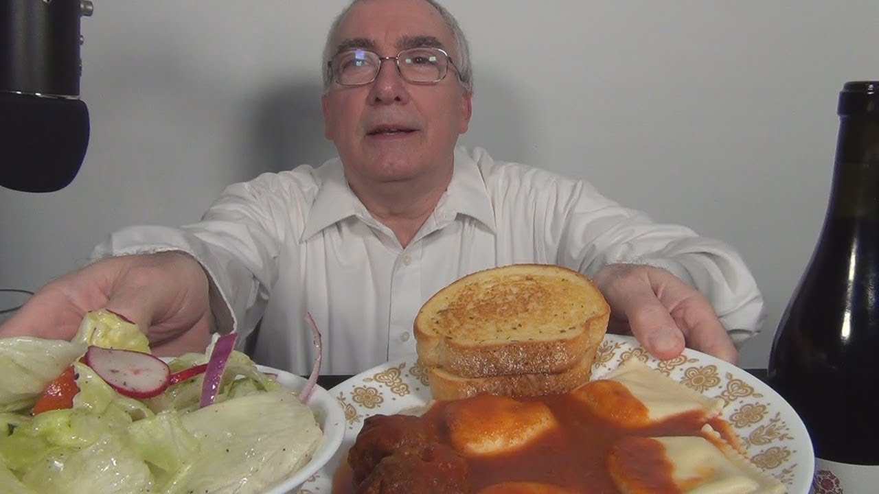 ASMR Eating Ravioli and a Salad with Texas Toast Dinner Whispering