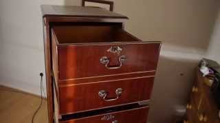 Reproduction Antique Brown Leather Top Mahogany Four Drawer Filing Cabinet