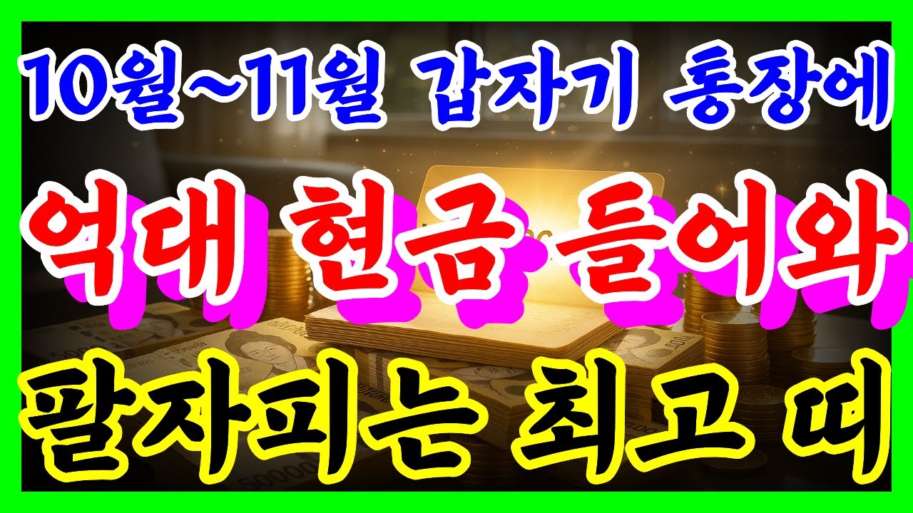 💰10월부터 11월 갑자기 통장에 억대현금이 들어와 팔자피는 대운의 띠 #재물운 #띠별운세 #풍수 #돈복 #사주 #로또 #복권 ...
