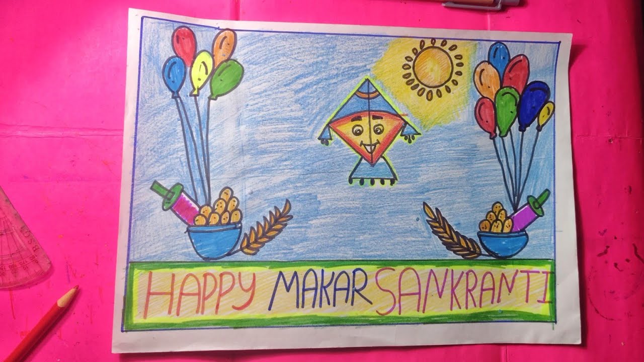 Happy makar sankranti drawing 