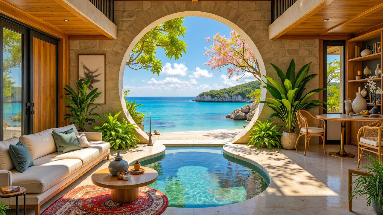 Tropical Paradise Sounds from Hawaii Beach Luxury Villa☀️Smooth Morning Jazz for Calm & Inspiration