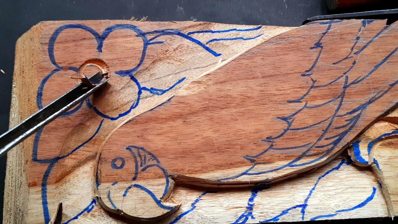 Wood carving Parrot and flower leaf |Teak wood carving