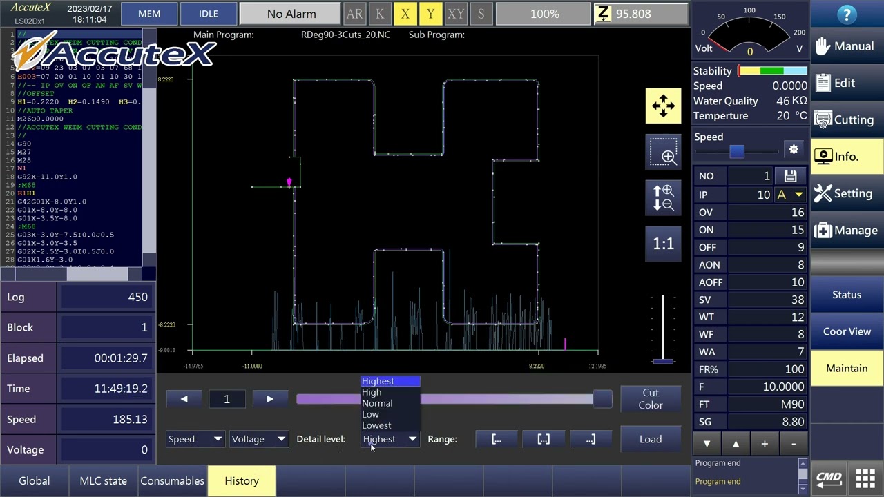 Accutex EDM ueX10 Processing History Library