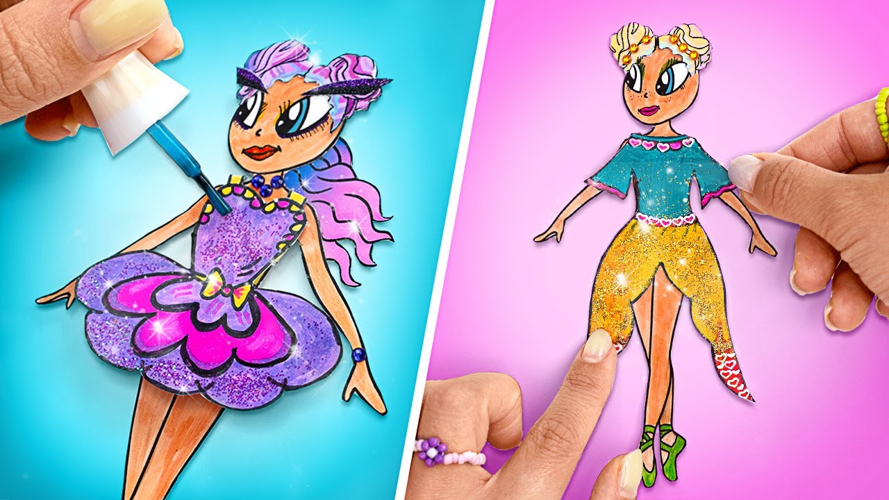 Fazendo Vestidos de Balé para Bonecas de Papel || TRANSFORMAÇÃO Radical!