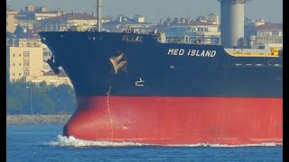 Big Bulk Carrier Ship MED ISLAND Cross Bosphorus In Turkey