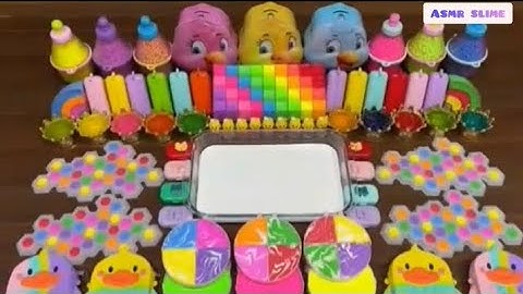 🌈🍭🪿RAINBOW DUCK | MIXING RANDOM THINGS INTO GLOSSY SLIME #asmr #slimevideos #385