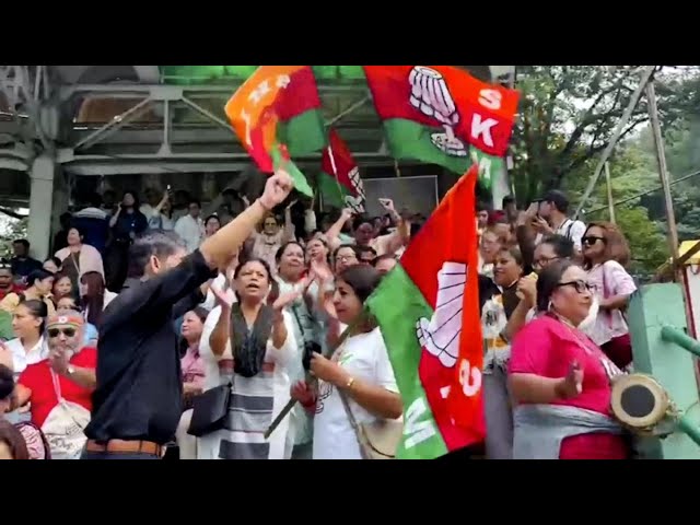 SKM supporters celebrate majority| Sikkim Assembly election 2024 class=