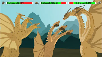 [DC2] King Ghidorah 2001 vs King Ghidorah 1964 vs King Ghidorah 2019 | ANIMATION | with healthbars