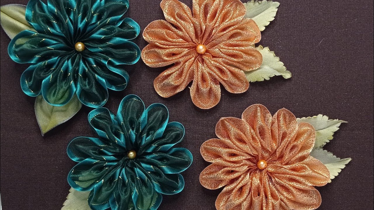 #188 FLOR DE ORGANZA METALICA FACIL (RIBBON FLOWERS / HOW TO MAKE FLOWERS)