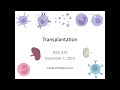 Immunology Fall 2023: Lecture 32 Transplantation