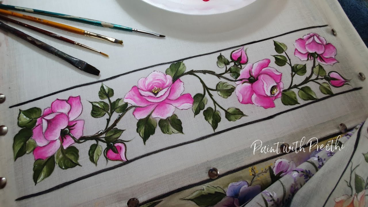 ROSE FLOWER PAINTING ON KURTI/FABRIC PAINTING/TRACING AND PAINTING - YouTube
