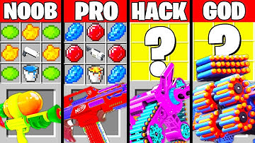 Minecraft Battle: TOY GUN NERF CRAFTING CHALLENGE - NOOB vs PRO vs HACKER vs GOD ~ Funny Animation