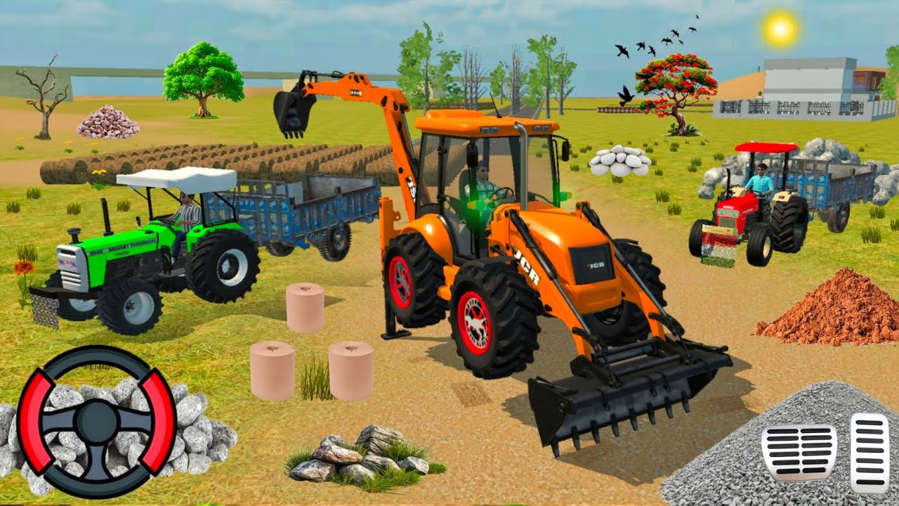 JCB , END TRACTOR TROLLEY UPLOADING ROLL 🪵 FROM FARMING 🌾 GAMING 3D VIDEO 