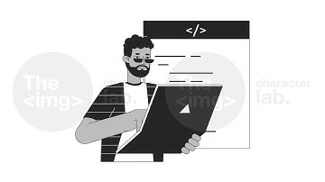 It developer coding on laptop bw outline 2D animation