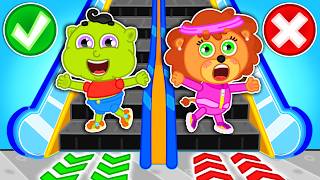 Lion Family | Escalator Mall Adventure - Kids Learn Mall Safety Rules | Cartoon for Kids