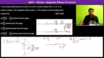 A very long conducting wire is bent in a semi- circular shape from  A  to  B  as shown in figure.