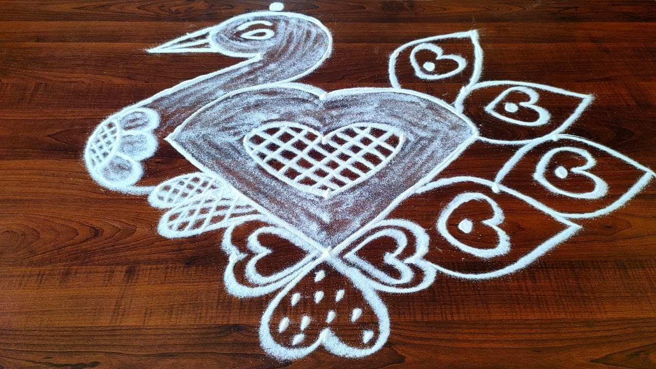 Valentine's Day special Heart kolam7*1dots Peacock kolamValentines
