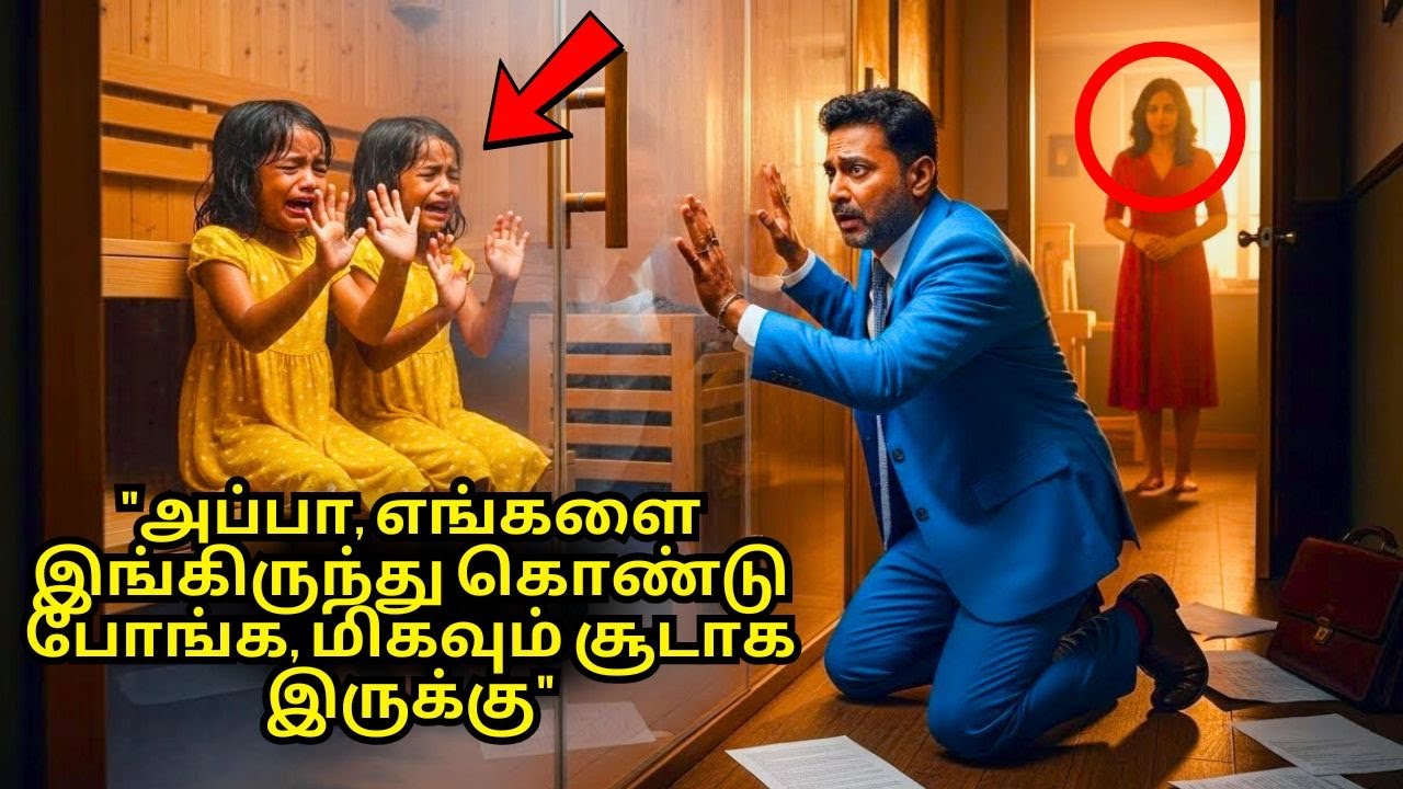 ஒரு கோடீஸ்வரர் பயணத்திலிருந்து முன்கூட்டியே வந்து, தனது இரட்டை மகள்களை சாவ்னாவில் பூட்டும் தனது மாம