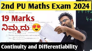 2nd PUC Maths Exam 2024 | Continuity and Differentiability | Important Questions | 19 Marks