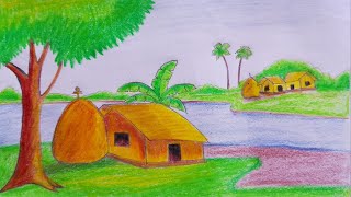 How to draw village scenery