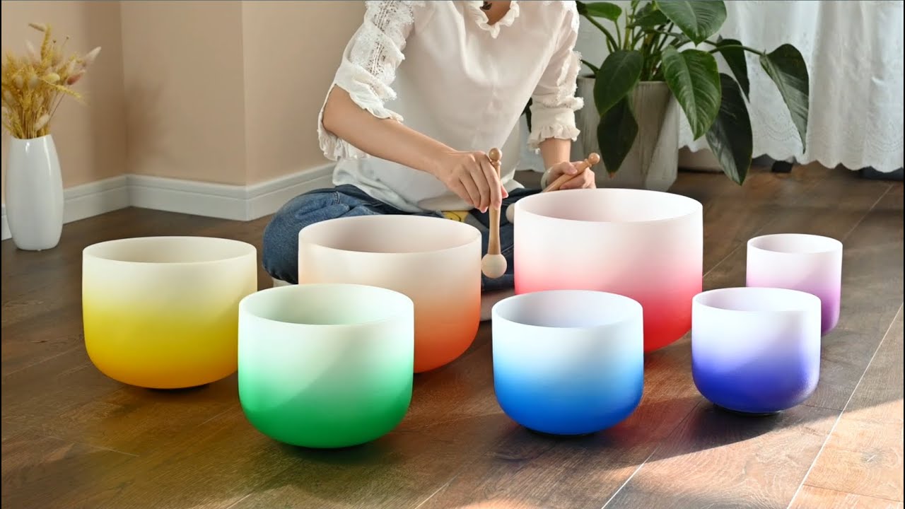CVNC 432Hz 6-12 Inch Aria Gradient Color Crystal Singing Bowl Set - YouTube