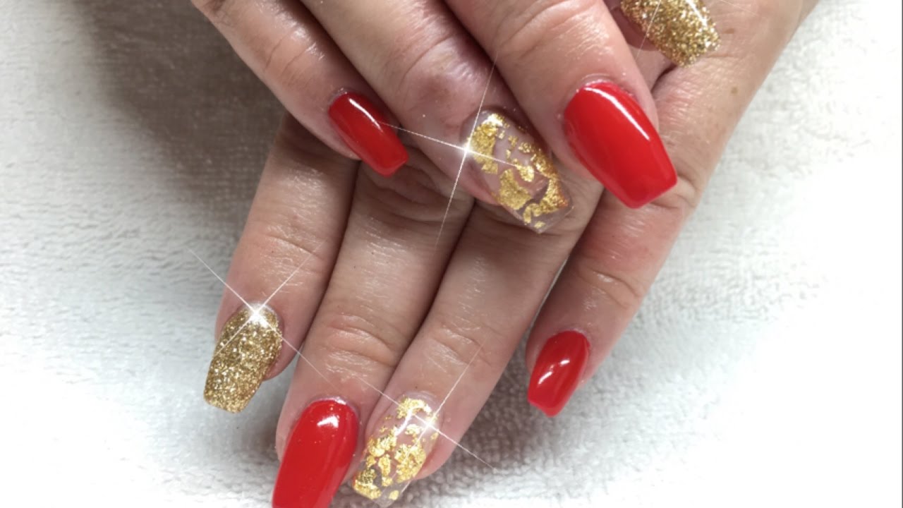 Red and Gold Foil Nails - wide 2