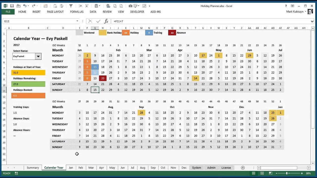 Holiday Chart Excel Template