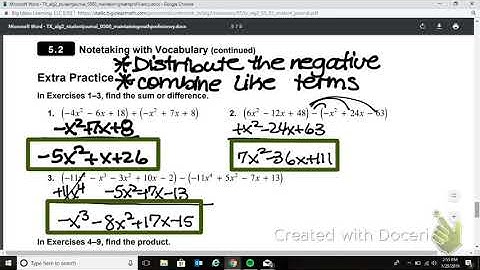 Algebra 5.2 adding subtracting polynomials