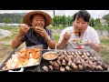 짚불에 초벌해서 숯불로 직화까지~ 짚불 삼겹살에 묵사발 먹방! (Grilled Samgyeopsal on straw) 요리&먹방!! - Mukbang eating show