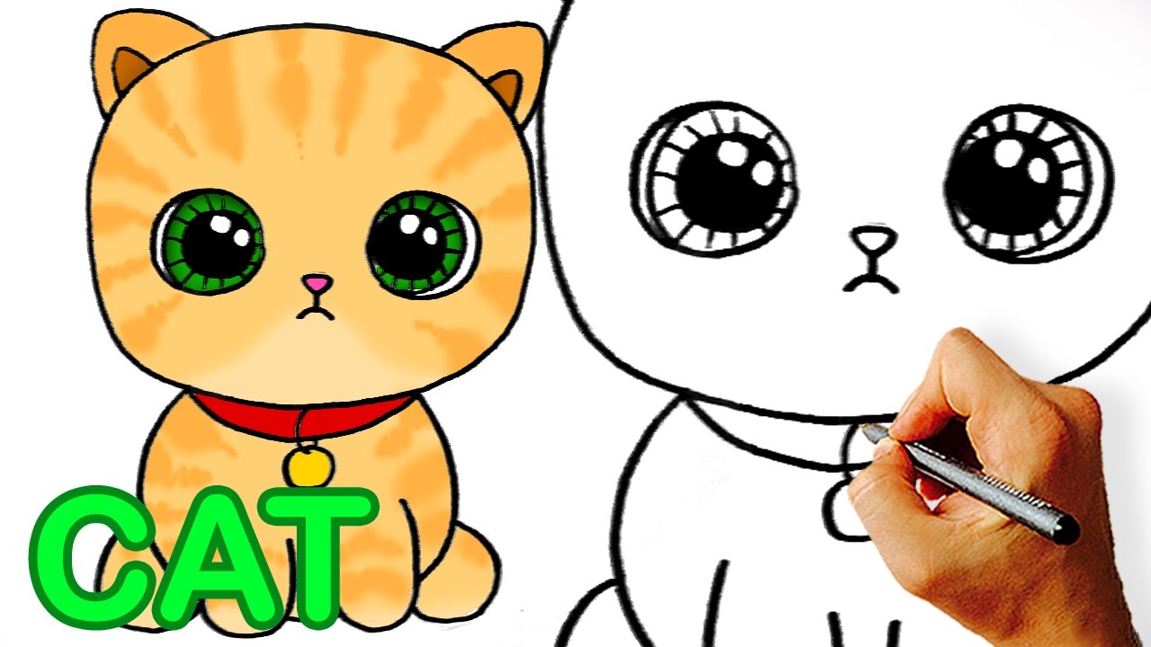 Drawing and Paint Cute Cartoon Cat. Educational Game for Kids