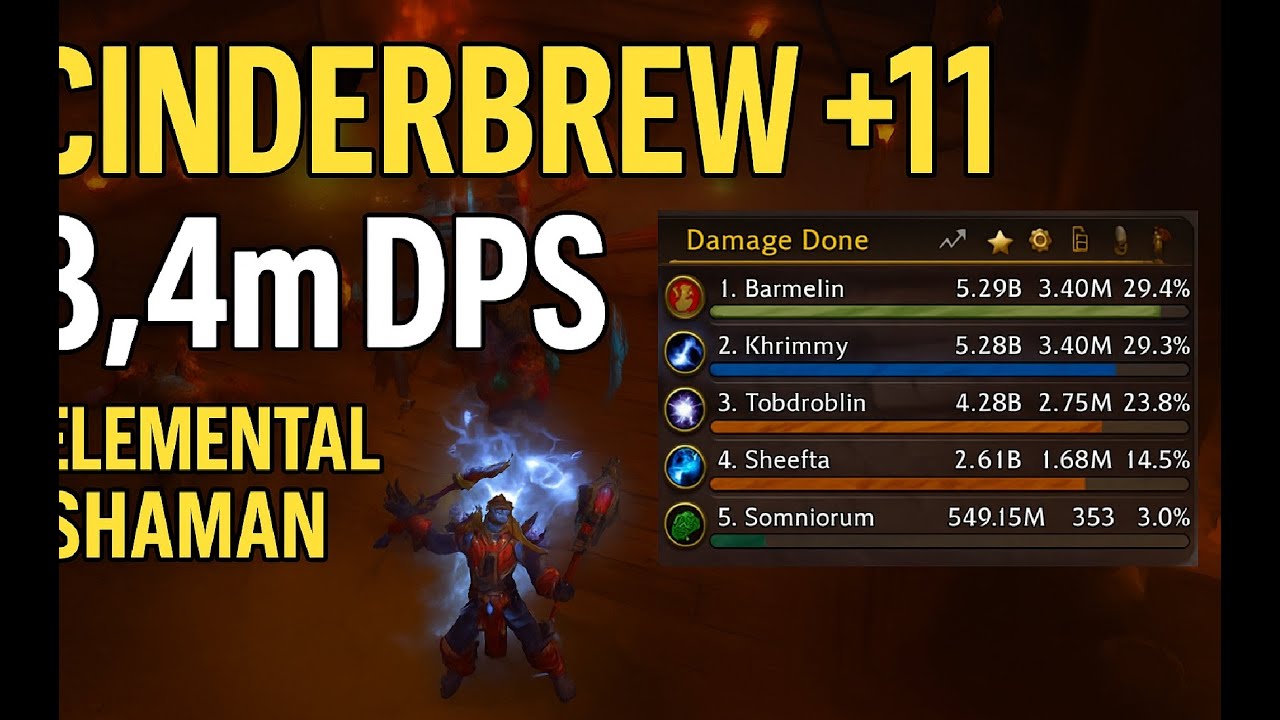 Cinderbrew +11 - 1 Button Rotation Elemental Shaman (3.4m DPS) - YouTube