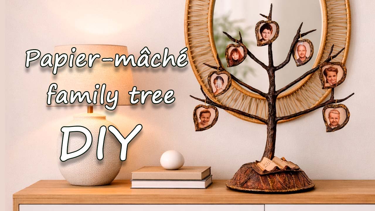 DIY papier-mâché family tree. A realistic paper tree.