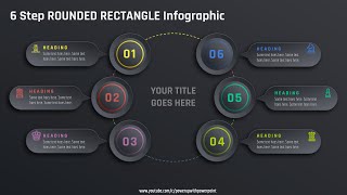 44.[PowerPoint] Create 6 step ROUNDED RECTANGULAR infograhic🔥🔥🔥 | Buisness Slides | Dark theme