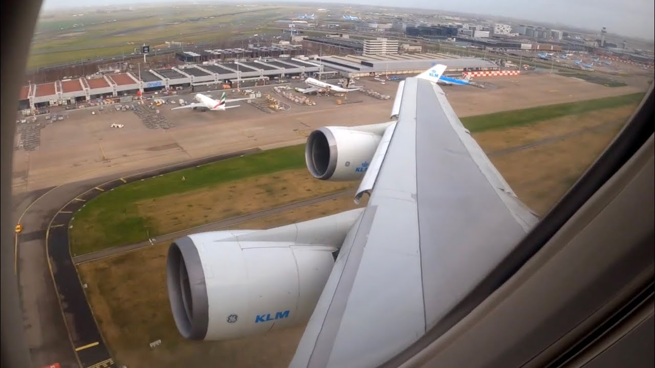 4K MASSIVE KLM Boeing 747-400 Takeoff with GREAT Amsterdam Schipol Airport Views! [AirClips]